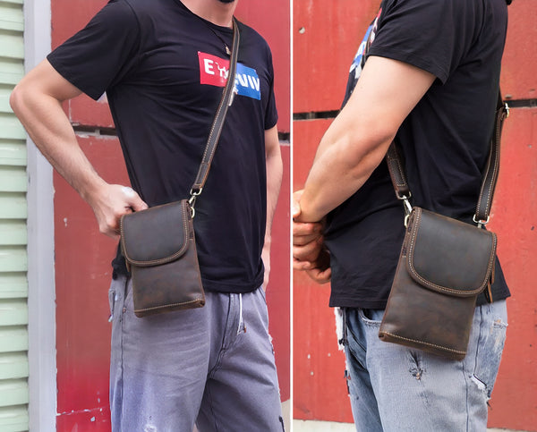 DEEPKEE original nubuck handmade full-grain genuine leather cowhide bag Leather Belt Pouch Cool Mini Shoulder Belt Bags No.3133