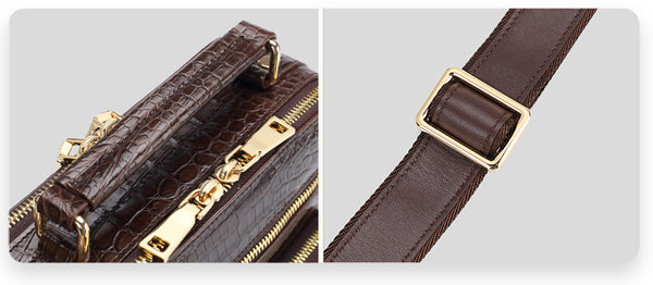 DEEPKEE original nubuck handmade full-grain genuine leather cowhide bag Handmade Leather Men's shoulder bag light luxury crocodile leather men's bag #1075