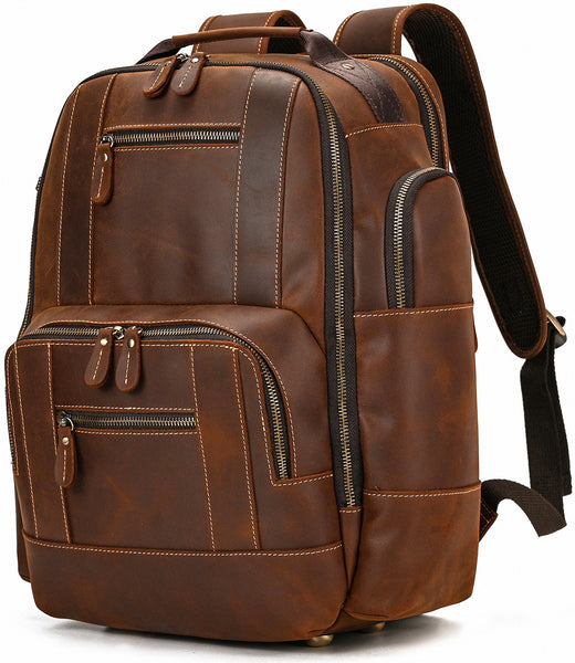 DEEPKEE original nubuck handmade full-grain genuine leather cowhide bag Dwight 18'' Cowhide Laptop Rucksack Backpack No9517