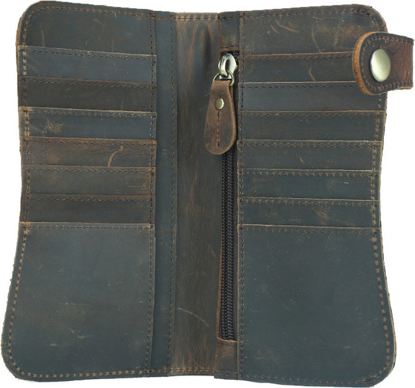 DEEPKEE original nubuck handmade full-grain genuine leather cowhide bag Deepkee Genuine Leather Bifold Wallet Organizer Checkbook Iron Chain #LD052