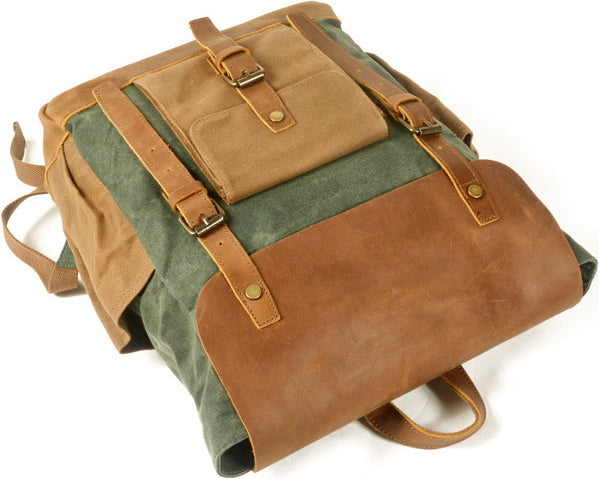 DEEPKEE original nubuck handmade full-grain genuine leather cowhide bag Deepkee Waxed Canvas Oiled Leather Backpack #5016