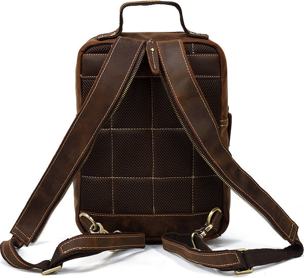 DEEPKEE original nubuck handmade full-grain genuine leather cowhide bag Alfred Leather Satchel Backpack No.1038