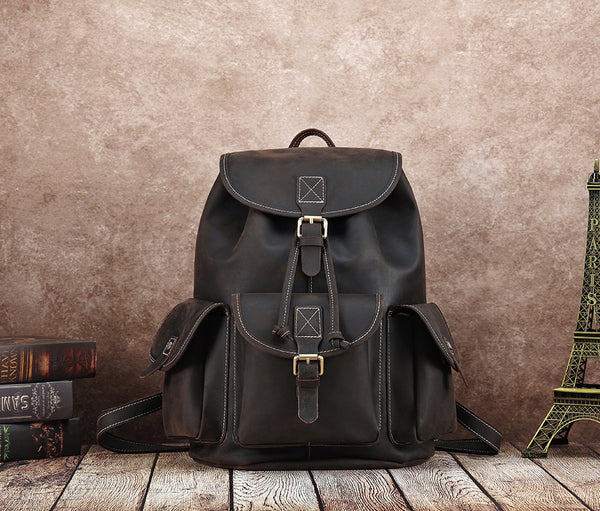 DEEPKEE original nubuck handmade full-grain genuine leather cowhide bag The DEEPKEE Vacationer Backpack #6643