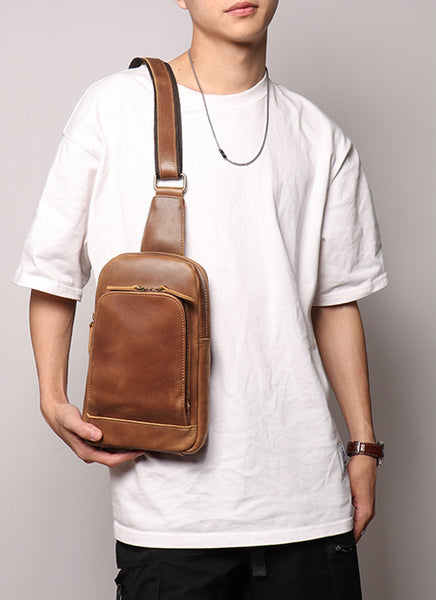 DEEPKEE original nubuck handmade full-grain genuine leather cowhide bag Buddy Sling Crossbody Bag No.30012