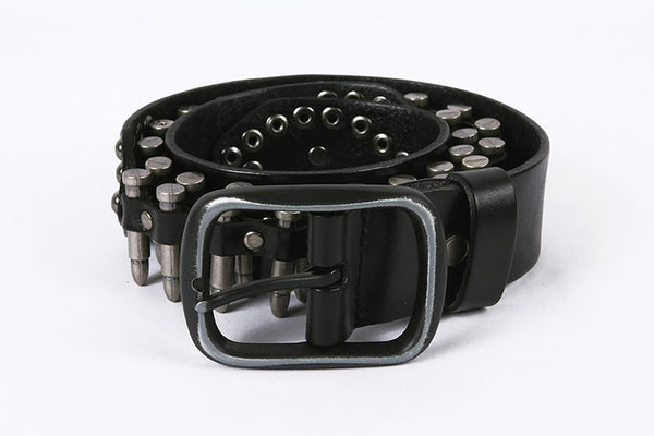 DEEPKEE original nubuck handmade full-grain genuine leather cowhide bag Hand-decorated Punk Knight Bullet Belt #21322