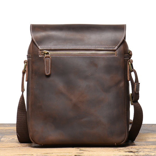 DEEPKEE original nubuck handmade full-grain genuine leather cowhide bag Best DEEPKEE Brown Leather Vertical Side Bag Courier Bag Messenger Bag 30023