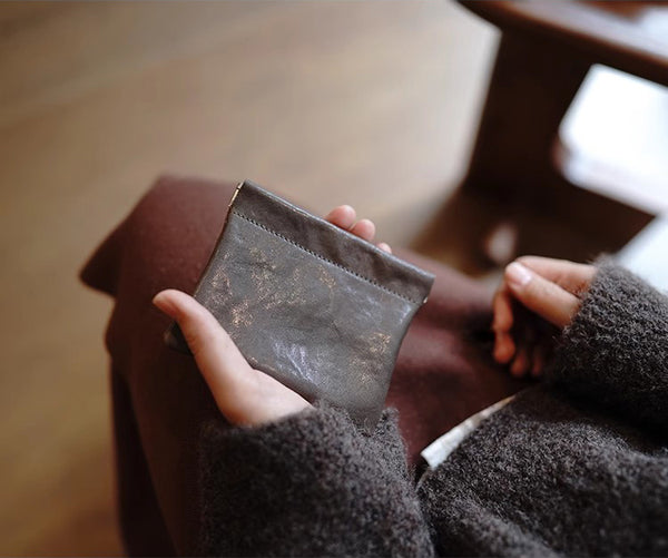 DEEPKEE original nubuck handmade full-grain genuine leather cowhide bag Handcrafted Leather Coin Purse & Card Organizer Wallet #D80591