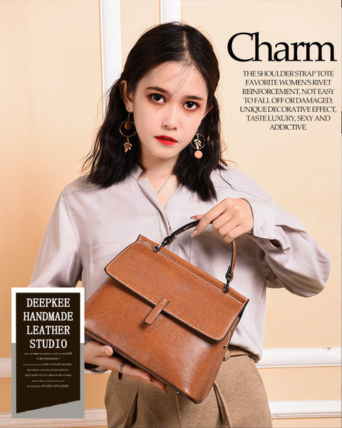 DEEPKEE original nubuck handmade full-grain genuine leather cowhide bag Cowhide Satchel Bag for Outgoing #6975-D