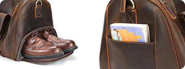 DEEPKEE original nubuck handmade full-grain genuine leather cowhide bag The Borsone Duffel Bag #1125