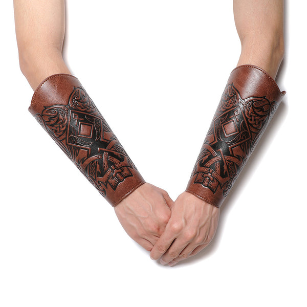 DEEPKEE original nubuck handmade full-grain genuine leather cowhide bag Nordic Viking Wristguard Medieval Renaissance COSPLAY Props Arm Guards FAS053