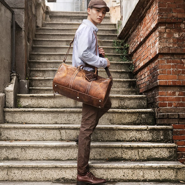 DEEPKEE original nubuck handmade full-grain genuine leather cowhide bag DEEPKEE LEATHER | Sheridan Style Duffle Bag No.30009-5