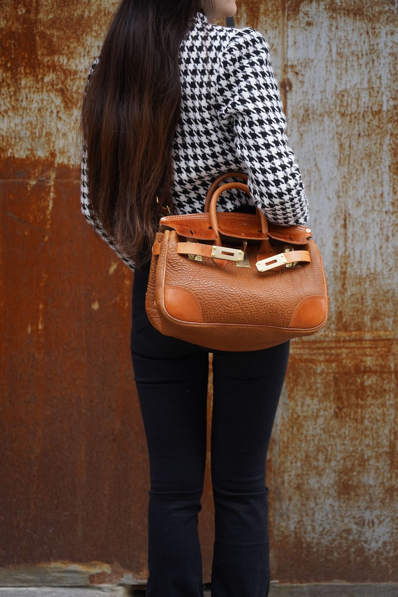 DEEPKEE original nubuck handmade full-grain genuine leather cowhide bag Deepkee handmade leather Faux Birkin 35 Bags For Sale #B30148-01