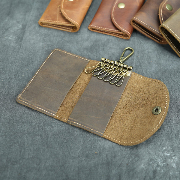 DEEPKEE original nubuck handmade full-grain genuine leather cowhide bag Deepkee handmade Leather Key Holder Case - with 6 Hooks for Keys #457Y1