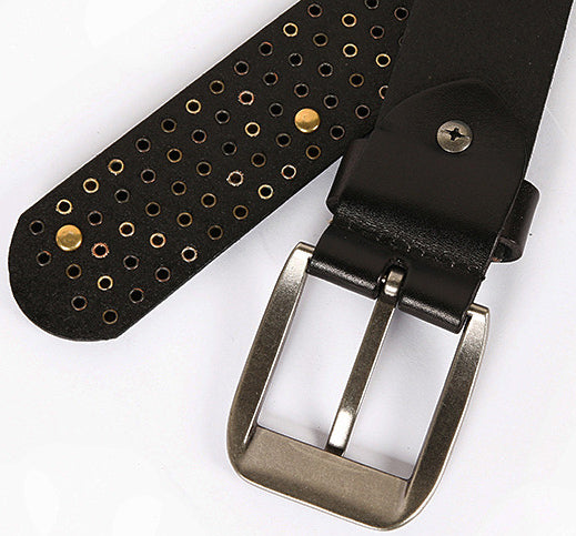 DEEPKEE original nubuck handmade full-grain genuine leather cowhide bag Small mushroom shaped glass nail rivet strip belt #211227