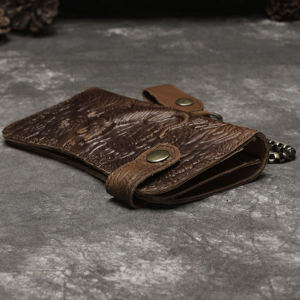 DEEPKEE original nubuck handmade full-grain genuine leather cowhide bag Deepkee Genuine Leather Bifold Wallet Organizer Checkbook Iron Chain #LD052