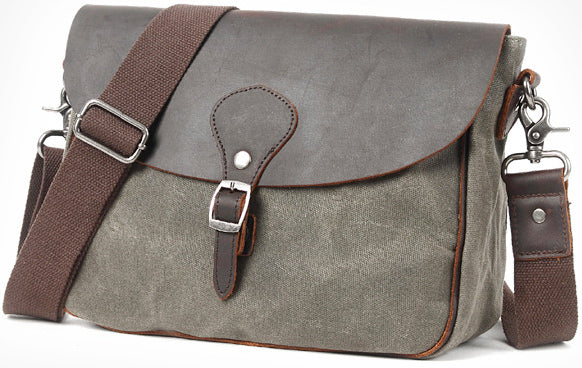 DEEPKEE original nubuck handmade full-grain genuine leather cowhide bag Waxed Canvas Messenger Side Bag #9110