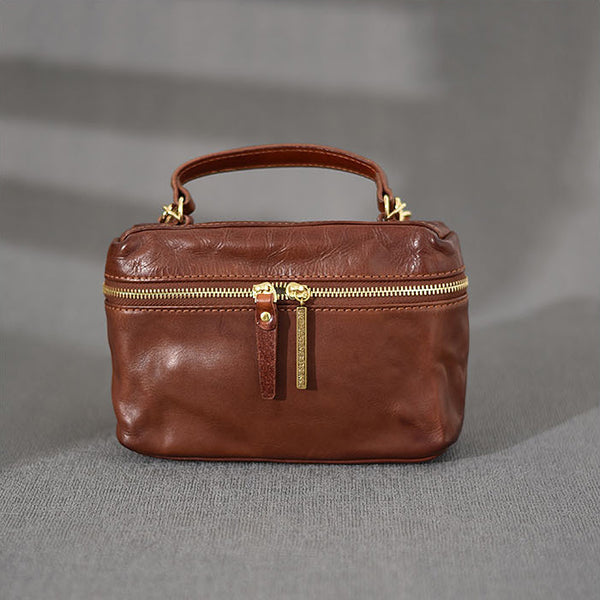 DEEPKEE original nubuck handmade full-grain genuine leather cowhide bag DEEPKEE Vegetable Tanned Cowhide Niche Premium Hand Small Square Bag #231006