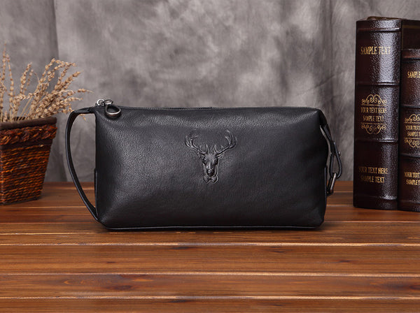 DEEPKEE original nubuck handmade full-grain genuine leather cowhide bag Cool Brown Black Coffee Leather Clutch Bag Purse Business Handbag #8185