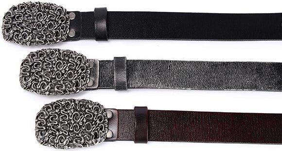 DEEPKEE original nubuck handmade full-grain genuine leather cowhide bag Heavy Industry Trend Rivets Punk Inlaid Imitation Tturquoise Cowhide Belt #191207