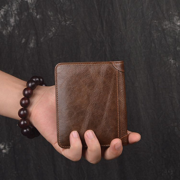 DEEPKEE original nubuck handmade full-grain genuine leather cowhide bag DEEPKEE HANDMADE | Oiled leather Trifold Wallet No.190