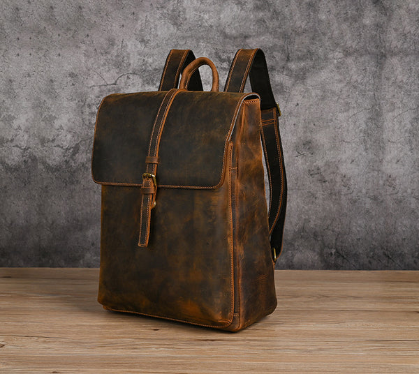 DEEPKEE original nubuck handmade full-grain genuine leather cowhide bag Travel Rucksack School Backpack No1811