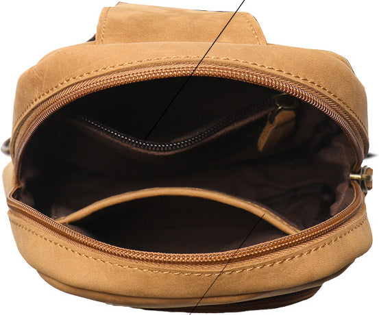 DEEPKEE original nubuck handmade full-grain genuine leather cowhide bag Baldwin Unisex Sling Bag No.30011