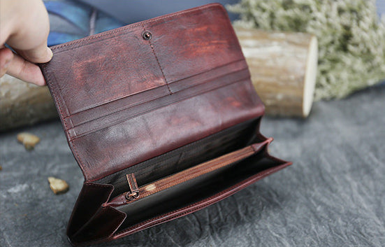 DEEPKEE original nubuck handmade full-grain genuine leather cowhide bag Deepkee Leather Carving Dragonflies Wallet #9630