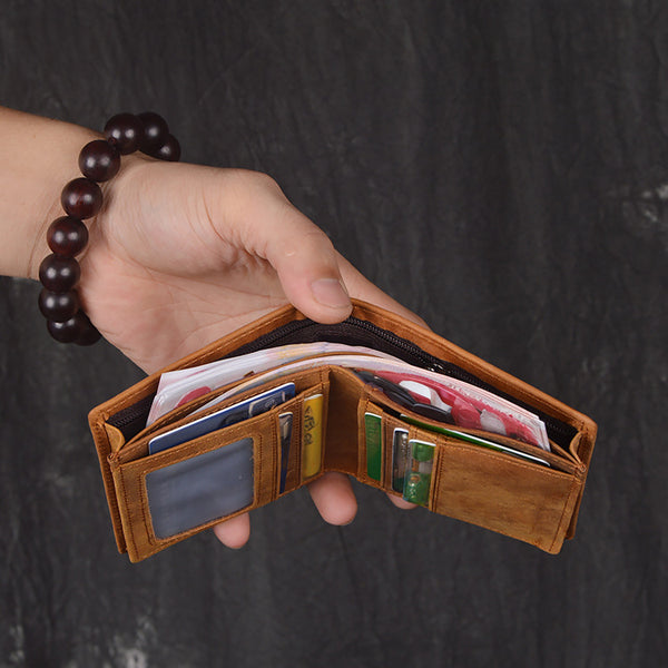 DEEPKEE original nubuck handmade full-grain genuine leather cowhide bag DEEPKEEE HANDMADE | Distressed Leather Bifold Wallet No.L197