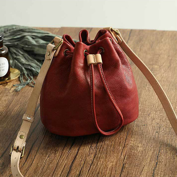 DEEPKEE original nubuck handmade full-grain genuine leather cowhide bag Deepkee leather bucket tassel bag 21030