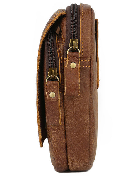 DEEPKEE original nubuck handmade full-grain genuine leather cowhide bag Leather Cowhide Frosted Brown Wear Belt Riding Site Work Waist Bag #6370
