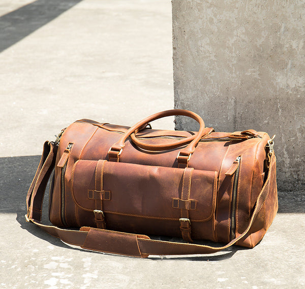 DEEPKEE original nubuck handmade full-grain genuine leather cowhide bag The Borsone Duffel Bag #1125