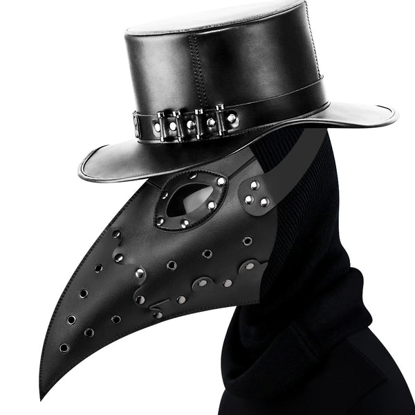 DEEPKEE original nubuck handmade full-grain genuine leather cowhide bag Gothic Cosplay Punk pointed Bird Beak Leather Face Mask #FPBM014