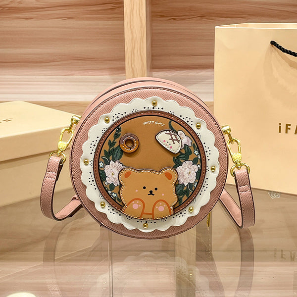 DEEPKEE original nubuck handmade full-grain genuine leather cowhide bag DEEPKEE HANDMADE LEATHER Miss Gail Luxury OOTD Round Crossbody Bag #G1144