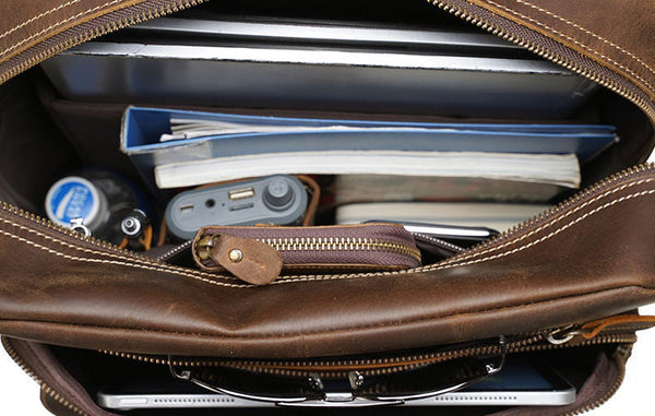 DEEPKEE original nubuck handmade full-grain genuine leather cowhide bag DEEPKEE Handcrafted Leather Commuter Cowhide Backpack #P3594BSD