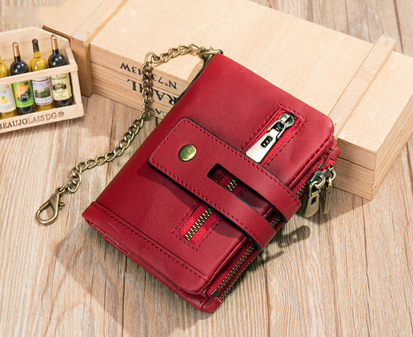 DEEPKEE original nubuck handmade full-grain genuine leather cowhide bag DEEPKEE Leather Bifold Chain Wallet 7515