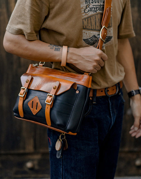 DEEPKEE original nubuck handmade full-grain genuine leather cowhide bag Vegetable Tanned Leather Unisex Satchel Bag #674