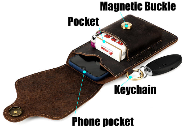 DEEPKEE original nubuck handmade full-grain genuine leather cowhide bag Waist Pack Outdoor Sports Tactical Leather Waist Pack side Cigarette Bag #6107