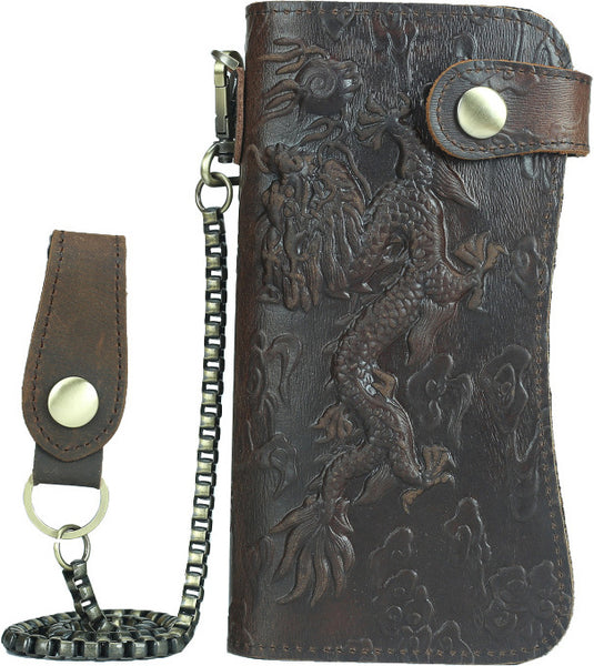 DEEPKEE original nubuck handmade full-grain genuine leather cowhide bag Deepkee Genuine Leather Bifold Wallet Organizer Checkbook Iron Chain #LD052