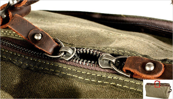 DEEPKEE original nubuck handmade full-grain genuine leather cowhide bag American military style distressed thick waxed canvas with solid craftsmanship Duffle bag #9518