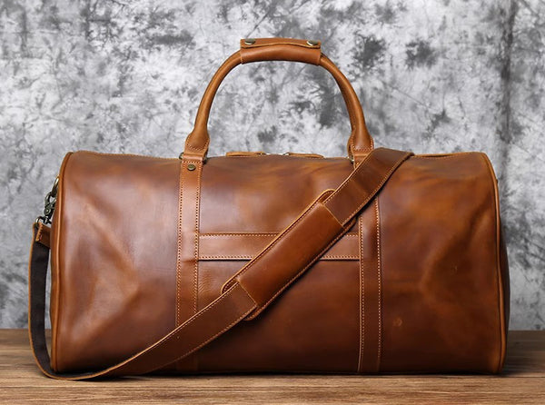 DEEPKEE original nubuck handmade full-grain genuine leather cowhide bag Wesley Crazy Horse Skin Large Travel Bag No.30181