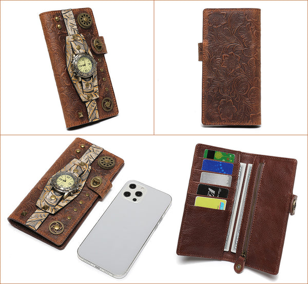 DEEPKEE original nubuck handmade full-grain genuine leather cowhide bag Deepkee Steampunk Women's Long Wallet #ZPBG191BN