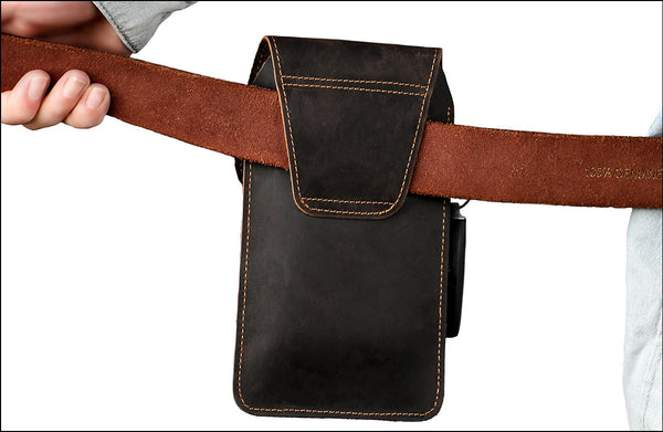 DEEPKEE original nubuck handmade full-grain genuine leather cowhide bag Waist Pack Outdoor Sports Tactical Leather Waist Pack side Cigarette Bag #6107