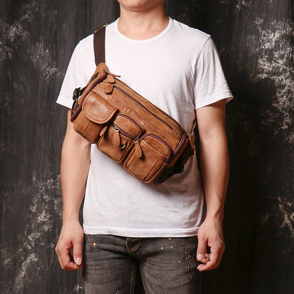 DEEPKEE original nubuck handmade full-grain genuine leather cowhide bag Fanny Packs Chest Bag No.201