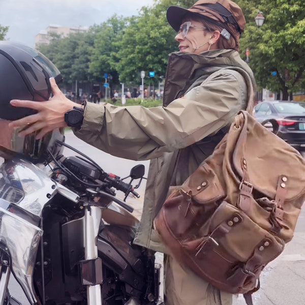 DEEPKEE original nubuck handmade full-grain genuine leather cowhide bag Canvas Spliced Leather Mountaineering Backapck #9508