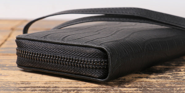 DEEPKEE original nubuck handmade full-grain genuine leather cowhide bag Checkered Cowhide Long Wallet With Wrist Strap No.J027_1