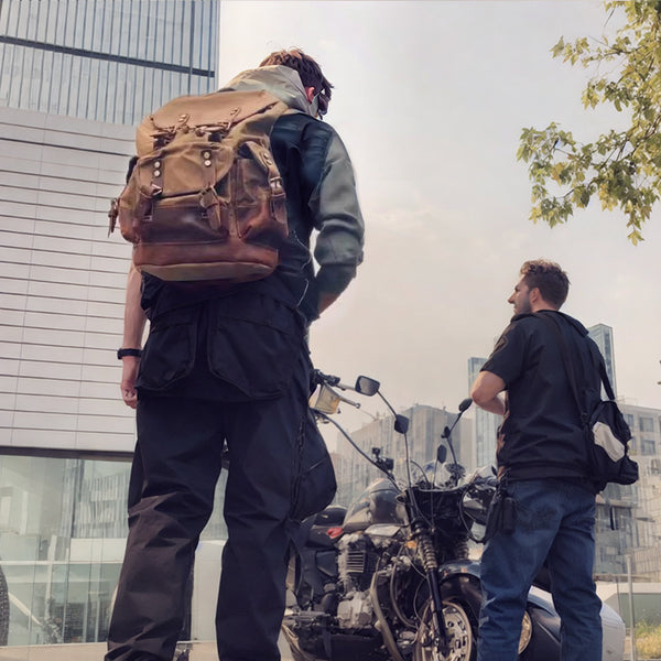 DEEPKEE original nubuck handmade full-grain genuine leather cowhide bag Canvas Spliced Leather Mountaineering Backapck #9508