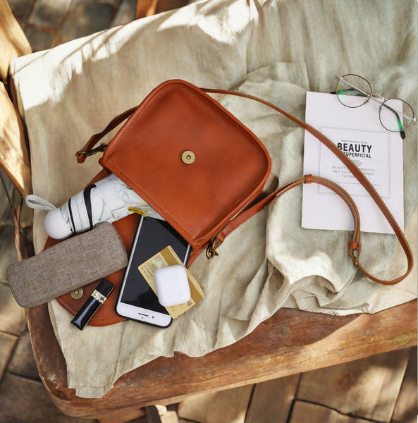 DEEPKEE original nubuck handmade full-grain genuine leather cowhide bag Vegetable Tanned Leather Crossbody Saddle Bag #1120