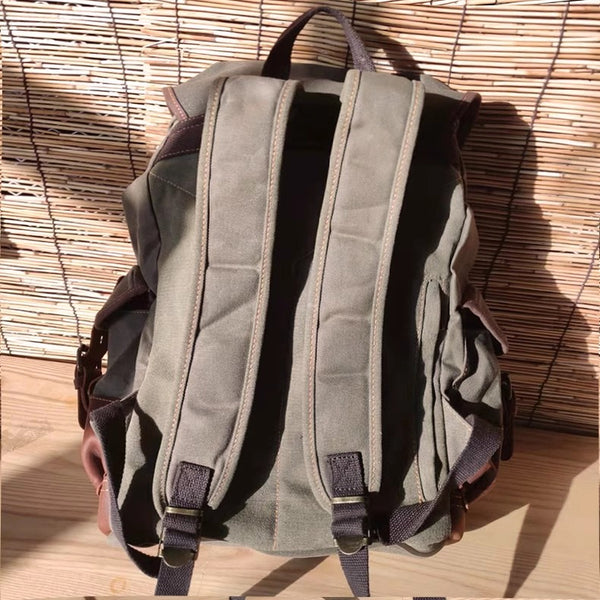 DEEPKEE original nubuck handmade full-grain genuine leather cowhide bag Canvas Spliced Leather Mountaineering Backapck #9508