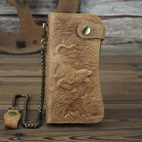 DEEPKEE original nubuck handmade full-grain genuine leather cowhide bag Deepkee Genuine Leather Bifold Wallet Organizer Checkbook Iron Chain #LD052