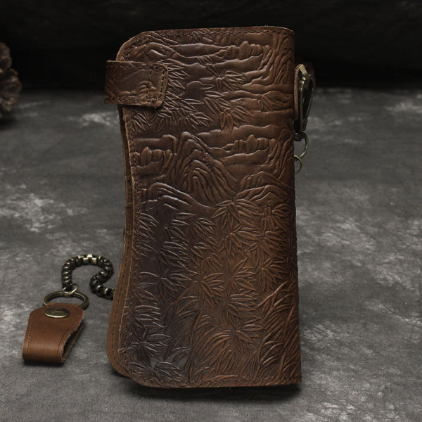 DEEPKEE original nubuck handmade full-grain genuine leather cowhide bag Deepkee Genuine Leather Bifold Wallet Organizer Checkbook Iron Chain #LD052